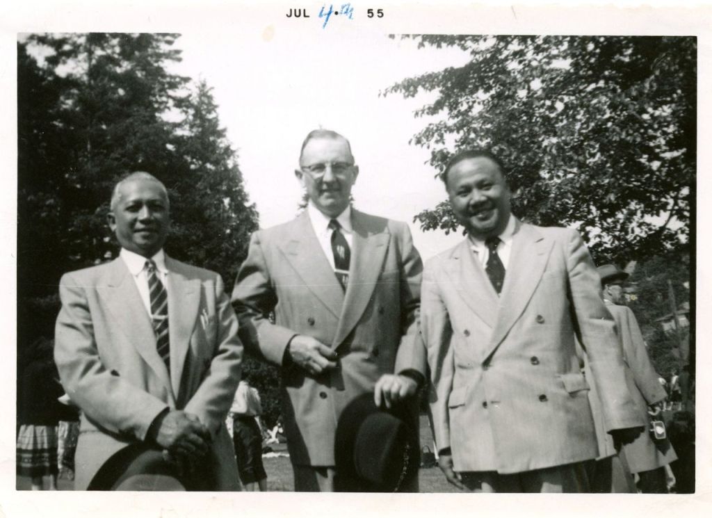 W W Patterson (center) and Indonesian brethren in July, 1955.